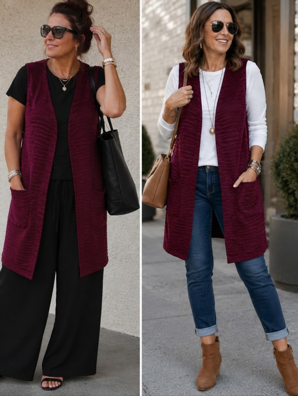 Gnw Burgundy Sleeveless Ribbed Vest